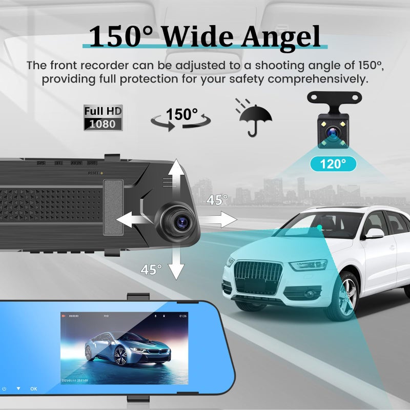 NHOPEEW 4.5 Inch Rear View Mirror Camera for Car with 64G TF Card, 1080P IPS Screen/Loop Recording / 150Â° Wide Angel/Night Vision/G-Sensor/Parking Assistance - Image 2