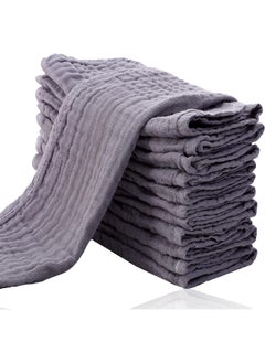 Cute Castle Cute Castle 12 Pack Muslin Burp Cloths for Baby - Ultra-Soft 100% Cotton Baby Washcloths - Large 20'' by 10'' Super Absorbent Milk Spit Up Rags - Burpy Cloths for Unisex, Boy, Girl - Grey  - Image 1
