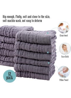 Cute Castle Cute Castle 12 Pack Muslin Burp Cloths for Baby - Ultra-Soft 100% Cotton Baby Washcloths - Large 20'' by 10'' Super Absorbent Milk Spit Up Rags - Burpy Cloths for Unisex, Boy, Girl - Grey  - Image 5