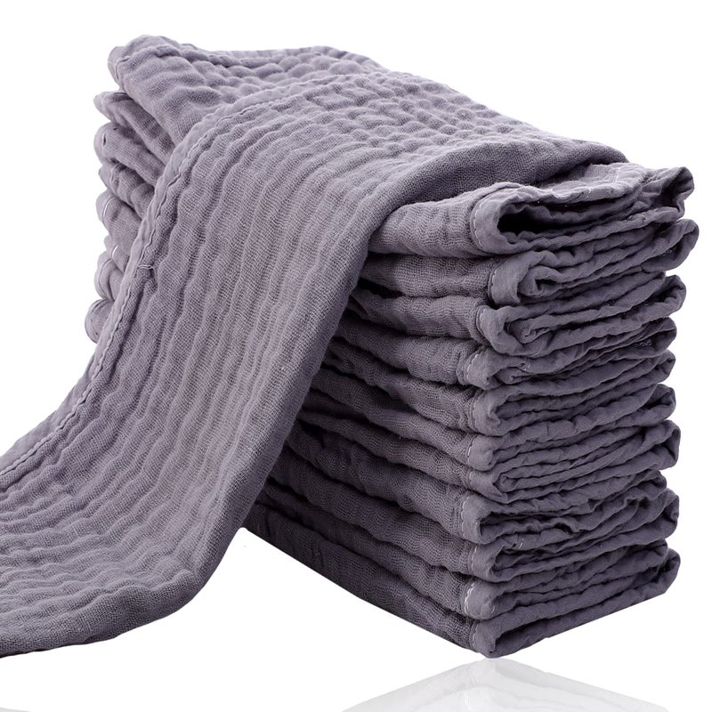 Cute Castle 12 Pack Muslin Burp Cloths for Baby - Ultra-Soft 100% Cotton Baby Washcloths - Large 20'' by 10'' Super Absorbent Milk Spit Up Rags - Burpy Cloths for Unisex, Boy, Girl - Grey - Image 1