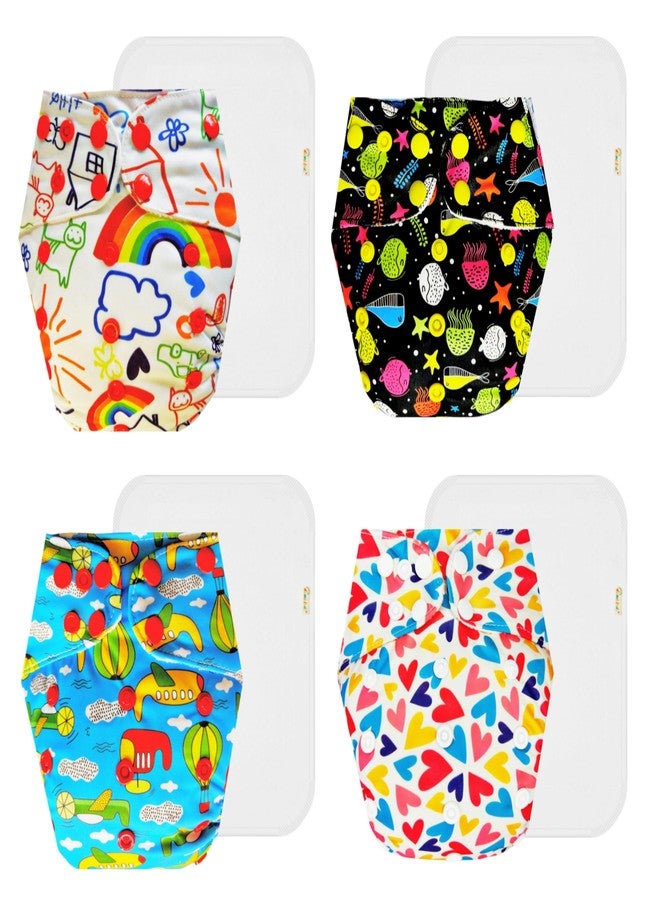 Dumbledo Premium Cloth Diaper with Cotton Insert (Pack of 4) | Soft & Gentle | 6-Layer Absorbent Pad | Quick Dry | All-Day Wear | 3 Months - 3 Years | Unisex Baby - Image 1