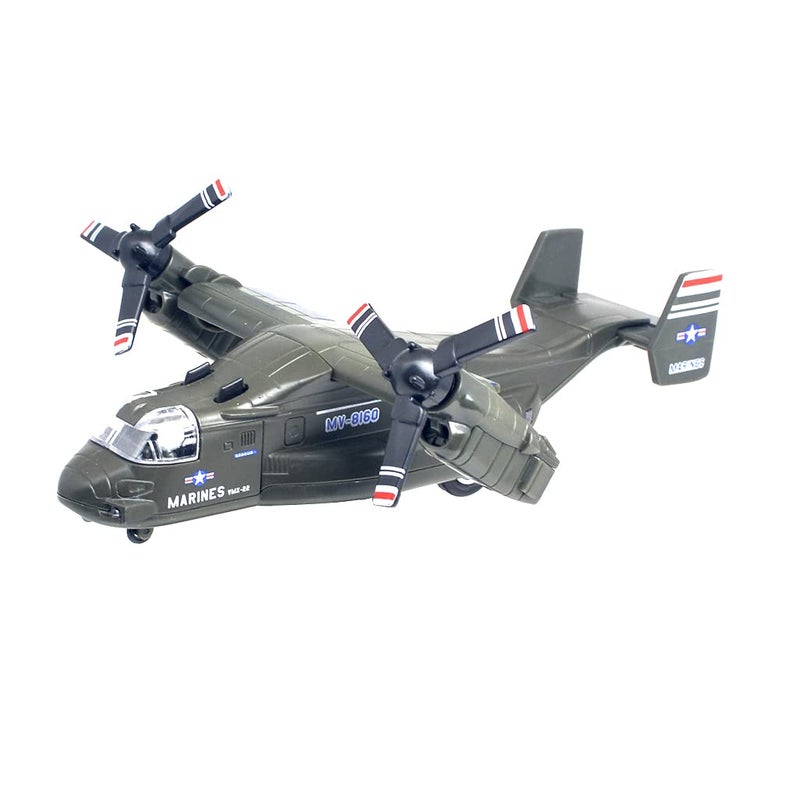 Ailejia Alloy Metal Airplane MV22 Military Osprey Transport Helicopter Toy Model Army Aircraft with Pull Back Fighter Toys Green - Image 3