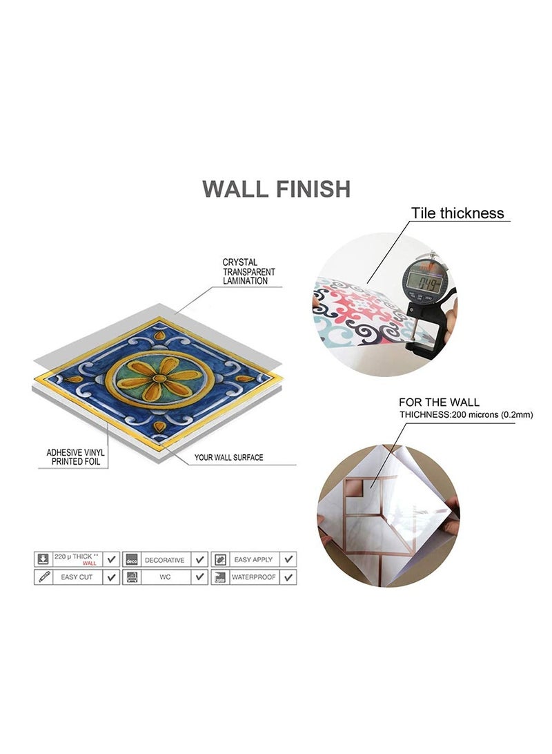 Cobest 16 Pcs (6x6 in) Mandala Style Decorative Tile Stickers, Peel and Stick Self Adhesive, Removable Tiles Backsplash Waterproof Kitchen Bathroom Furniture Staircase, Home Decor Wall Sticker - Image 4