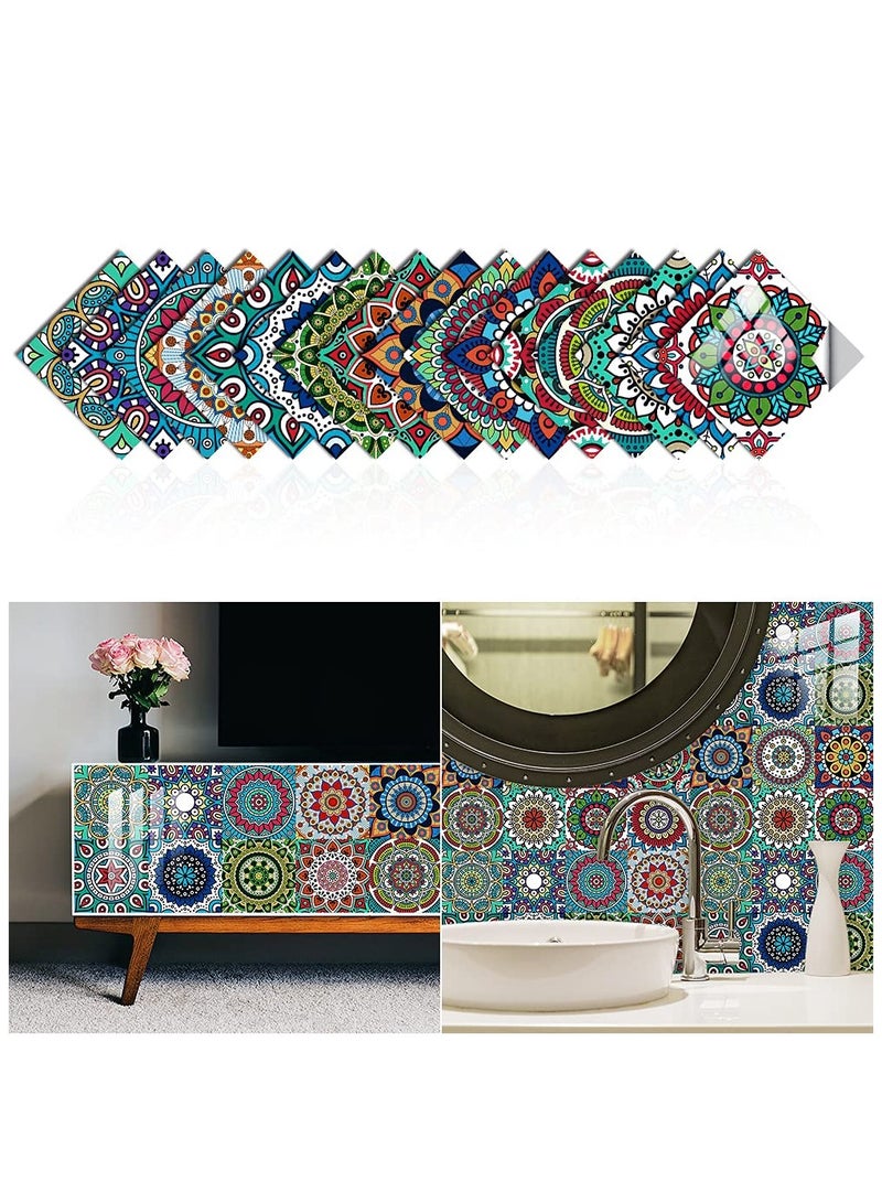 Cobest 16 Pcs (6x6 in) Mandala Style Decorative Tile Stickers, Peel and Stick Self Adhesive, Removable Tiles Backsplash Waterproof Kitchen Bathroom Furniture Staircase, Home Decor Wall Sticker - Image 3