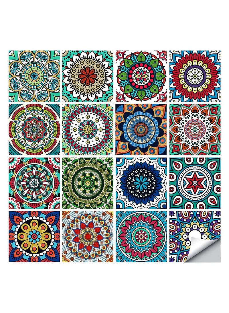 Cobest 16 Pcs (6x6 in) Mandala Style Decorative Tile Stickers, Peel and Stick Self Adhesive, Removable Tiles Backsplash Waterproof Kitchen Bathroom Furniture Staircase, Home Decor Wall Sticker - Image 1