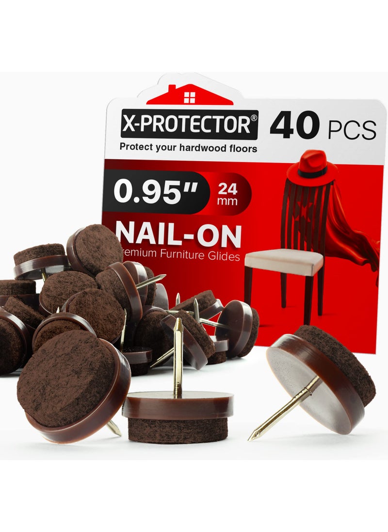 X-Protector Nailon Felt Pads XPROTECTOR 40 PCS  095 Felt Furniture Pads  Brown Chair Leg Floor Protectors  Nail in Furniture Pads for Furniture Legs  The Best Felt Chair Pads for Hardwood Floors 24mm 