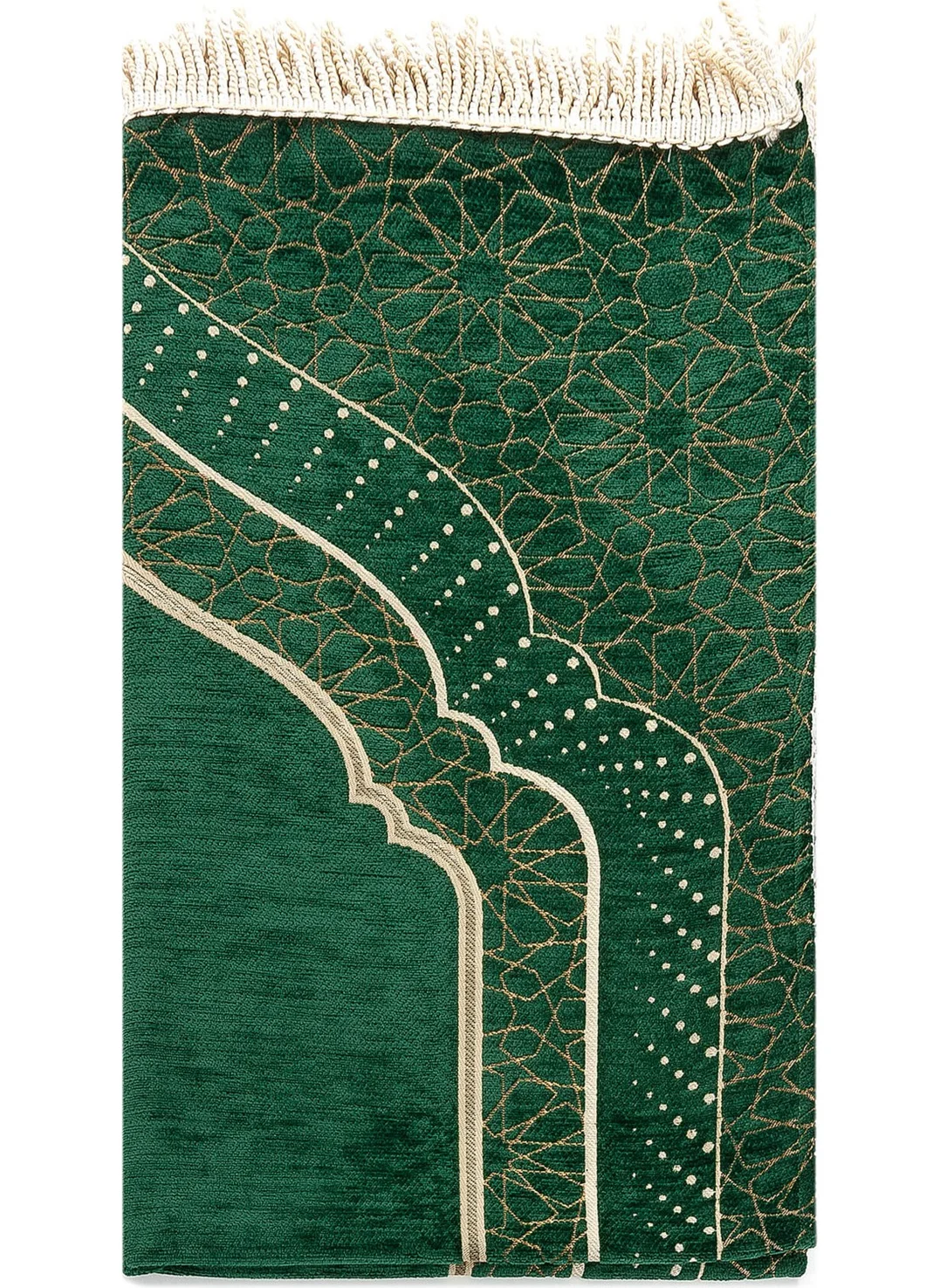 İhvan Online Mihrap Patterned Lined Chenille Prayer Rug - Green