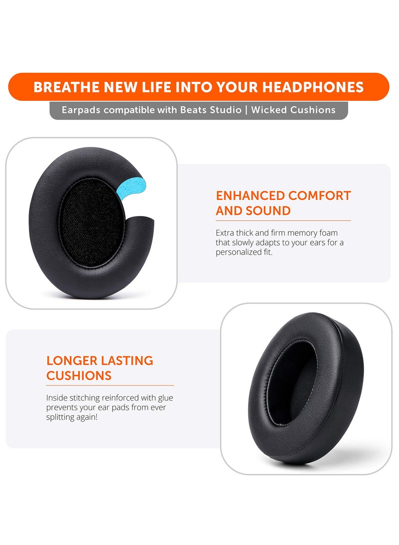 Replacement Earpads for Beats Studio 3 &Beats Studio 2 (B0500/ B0501) 2 Pieces Noise Isolation Comfortable Softer PU Leather, Enhanced Foam & Stronger Adhesive Ear Cushions (Black)  - Image 4