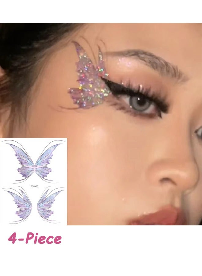 4-Piece Temporary Tattoo Stickers,3D Fairy Butterfly Wings – Waterproof Glitter Temporary Body Art for Women’s Makeup, Dance & Music Festivals  - Image 1