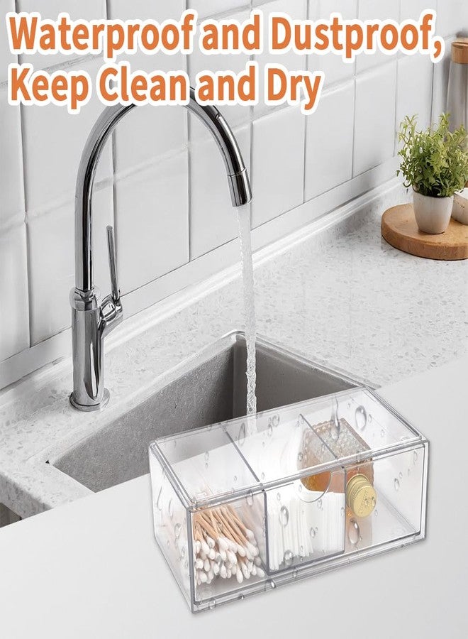 DIBALIYI 1PCS Square Qtip Holder Dispenser, Clear Cotton Ball Holder With Compartments, Stackable Cotton Pad Container, Cosmetic Organizer for Bathroom Canisters Vanity Makeup (1pc separate) - Image 3