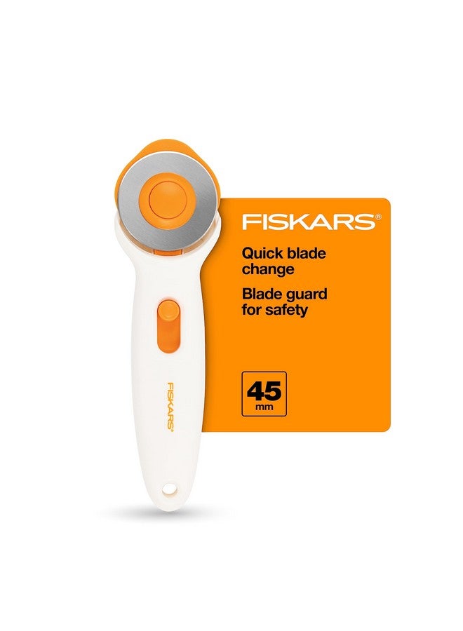 Fiskars 45mm Rotary Cutter for Fabric, Premium Steel Stick Fabric Cutter Cuts Through Multiple Layers, Right and Left Handed, Easy and Safe Blade Change, Arts and Crafts, Sewing and Quilting Tools - Image 1