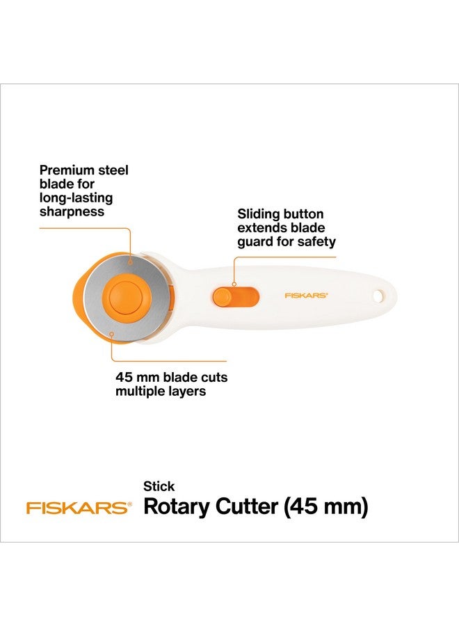 Fiskars 45mm Rotary Cutter for Fabric, Premium Steel Stick Fabric Cutter Cuts Through Multiple Layers, Right and Left Handed, Easy and Safe Blade Change, Arts and Crafts, Sewing and Quilting Tools - Image 3