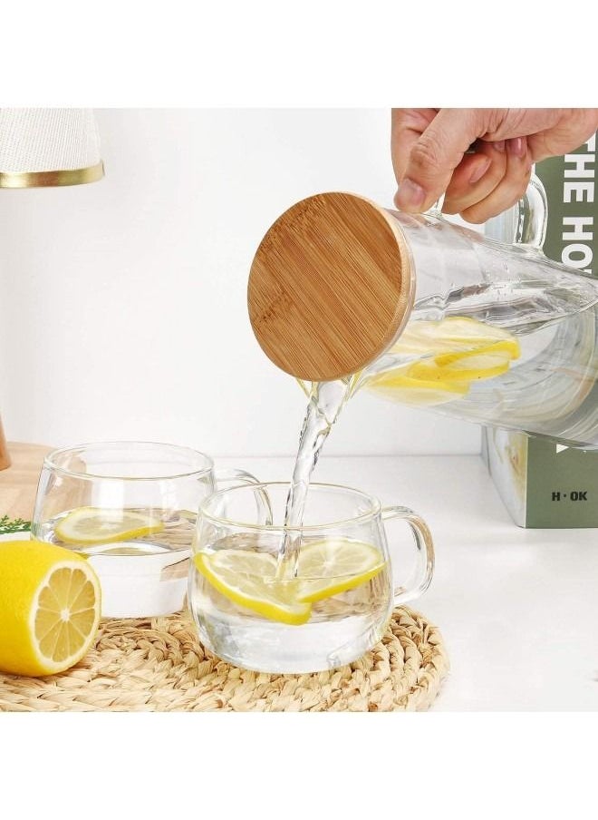 GGEROU Glass Carafes Glasses Water Jug Container Water Pitcher With Bamboo Lids 1000ml  - Image 3