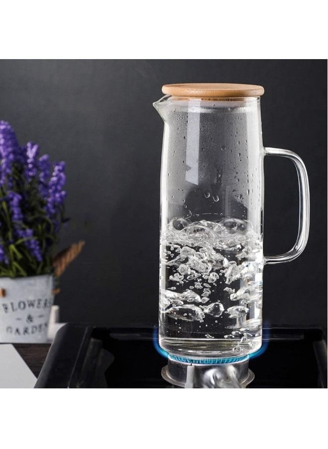 GGEROU Glass Carafes Glasses Water Jug Container Water Pitcher With Bamboo Lids 1000ml  - Image 4