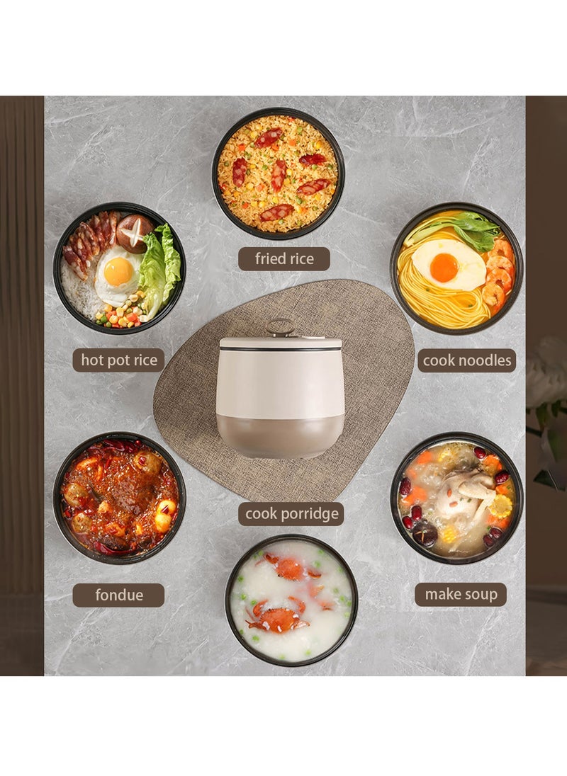 Arabest Portable Mini Rice Cooker, 1.8 Litre Small Electric Hot Pot Ramen Cooker, Travel, Office, Multifunctional, For Cooking Rice, Soup, Dormitory for 1-2 People, Light Brown  - Image 4