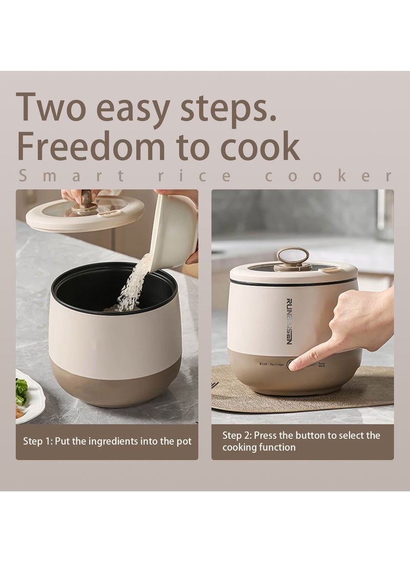 Arabest Portable Mini Rice Cooker, 1.8 Litre Small Electric Hot Pot Ramen Cooker, Travel, Office, Multifunctional, For Cooking Rice, Soup, Dormitory for 1-2 People, Light Brown  - Image 5
