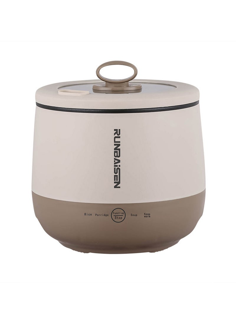 Arabest Portable Mini Rice Cooker, 1.8 Litre Small Electric Hot Pot Ramen Cooker, Travel, Office, Multifunctional, For Cooking Rice, Soup, Dormitory for 1-2 People, Light Brown  - Image 1