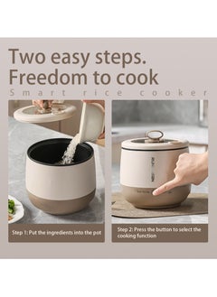 Hihonor Portable Mini Rice Cooker, 1.8 Litre Small Electric Hot Pot Ramen Cooker, Travel, Office, Multifunctional, For Cooking Rice, Soup, Dormitory for 1-2 People, Light Brown  - Image 5