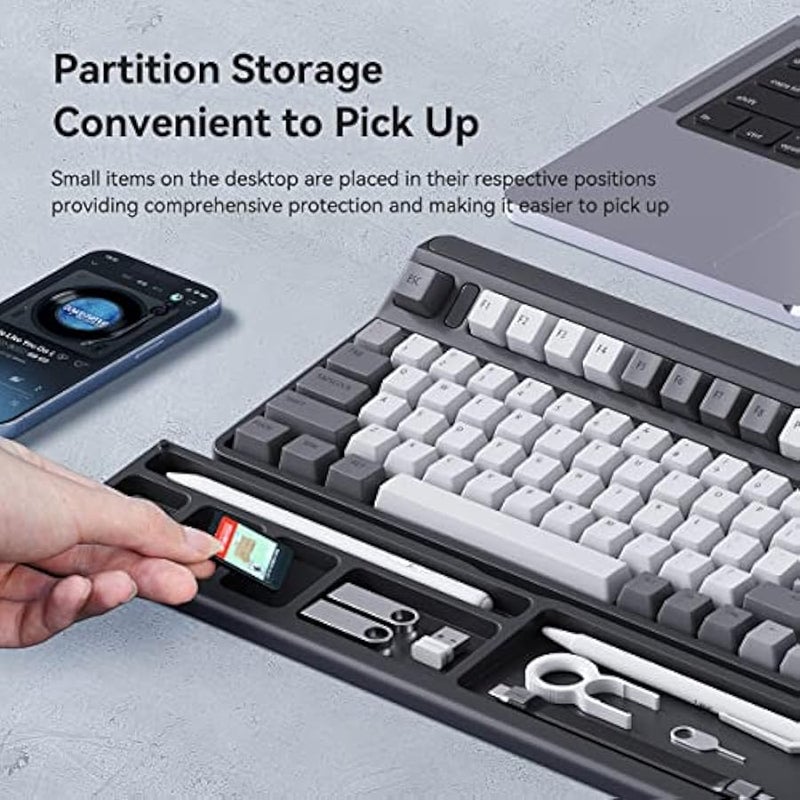 أنكوفو هاغي بيس مسند معصم للكيبورد مع حافظة تخزين مقسمة لسطح المكتب، رغوة الذاكرة الناعمة المريحة، قاعدة مطاطية مضادة للانزلاق لكيبورد الكمبيوتر واللابتوب والمكتب والمنزل (اسود) - Image 2