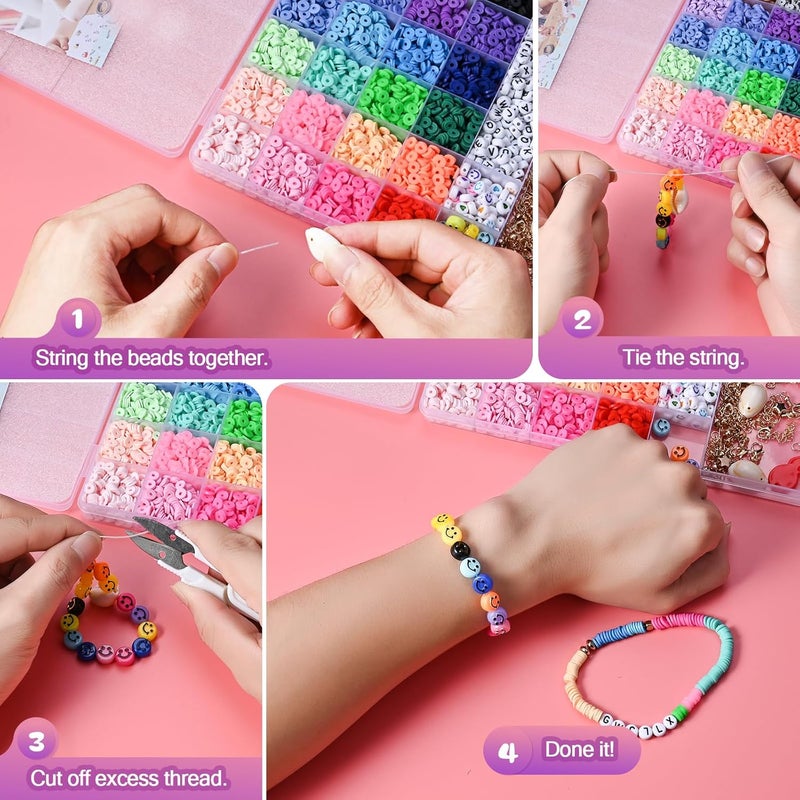 Gbivbe 6000 Pcs Clay Beads for Bracelet Making Kit, Gbivbe Polymer Clay Beads Jewelry Making Kit for Girls, Clay Bead Set with Letter Beads, 24 Colors Flat Round Heishi Beads for Necklace DIY Craft - Image 4