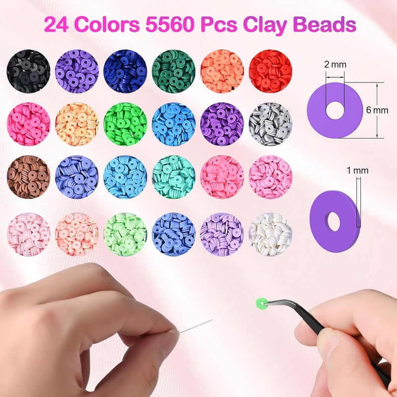 Gbivbe 6000 Pcs Clay Beads for Bracelet Making Kit, Gbivbe Polymer Clay Beads Jewelry Making Kit for Girls, Clay Bead Set with Letter Beads, 24 Colors Flat Round Heishi Beads for Necklace DIY Craft - Image 3