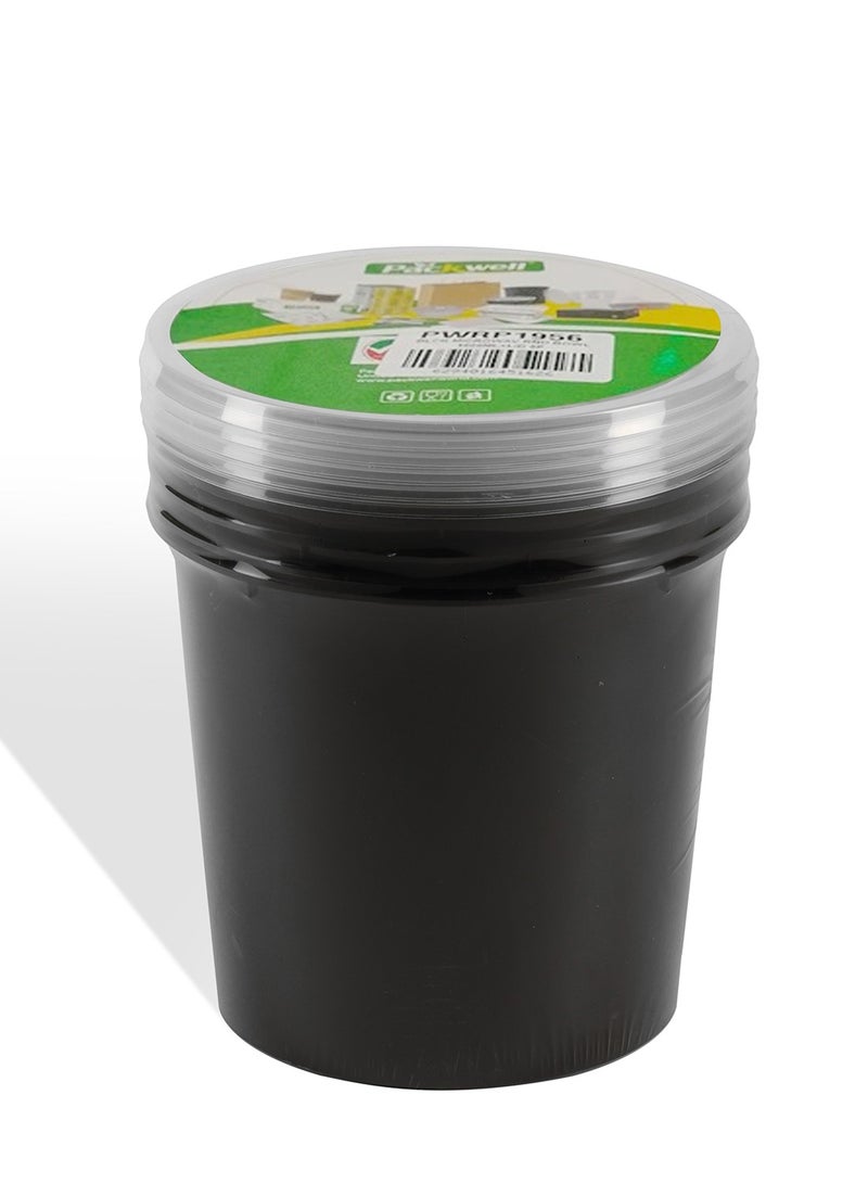 packwell وعاء مسطح دائري أسود للميكروويف 1000 مل مع غطاء 5 قطع - Image 1