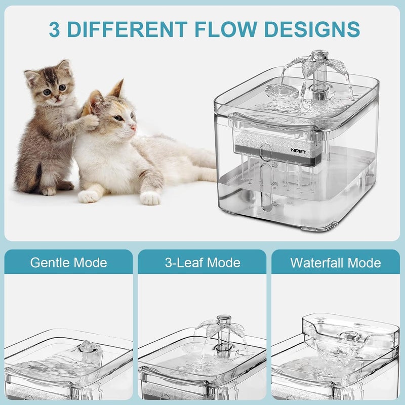 NPET Cat Water Fountain, 3L Automatic Pet Drinking Fountain Dog Water Dispenser with Quadruple-Action Filter (Polycarbonate (PC), Clear) - Image 2