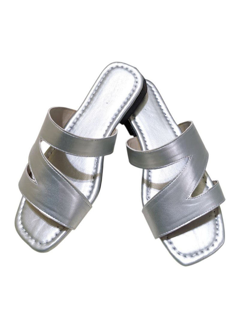Karisma Flat Squared Toe Slippers With Three Strap Cut Design - Image 1