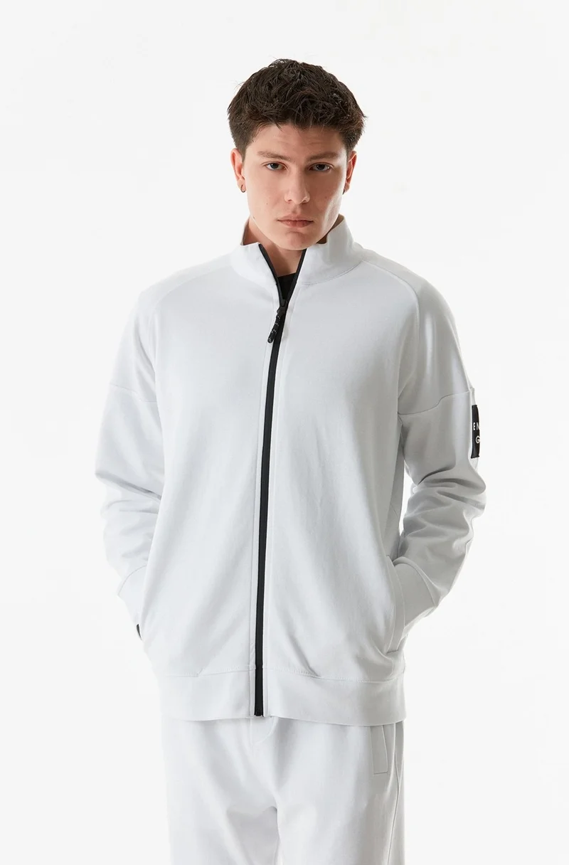 فولامودا Basic Double Pocket Zippered Stand Collar Sweatshirt