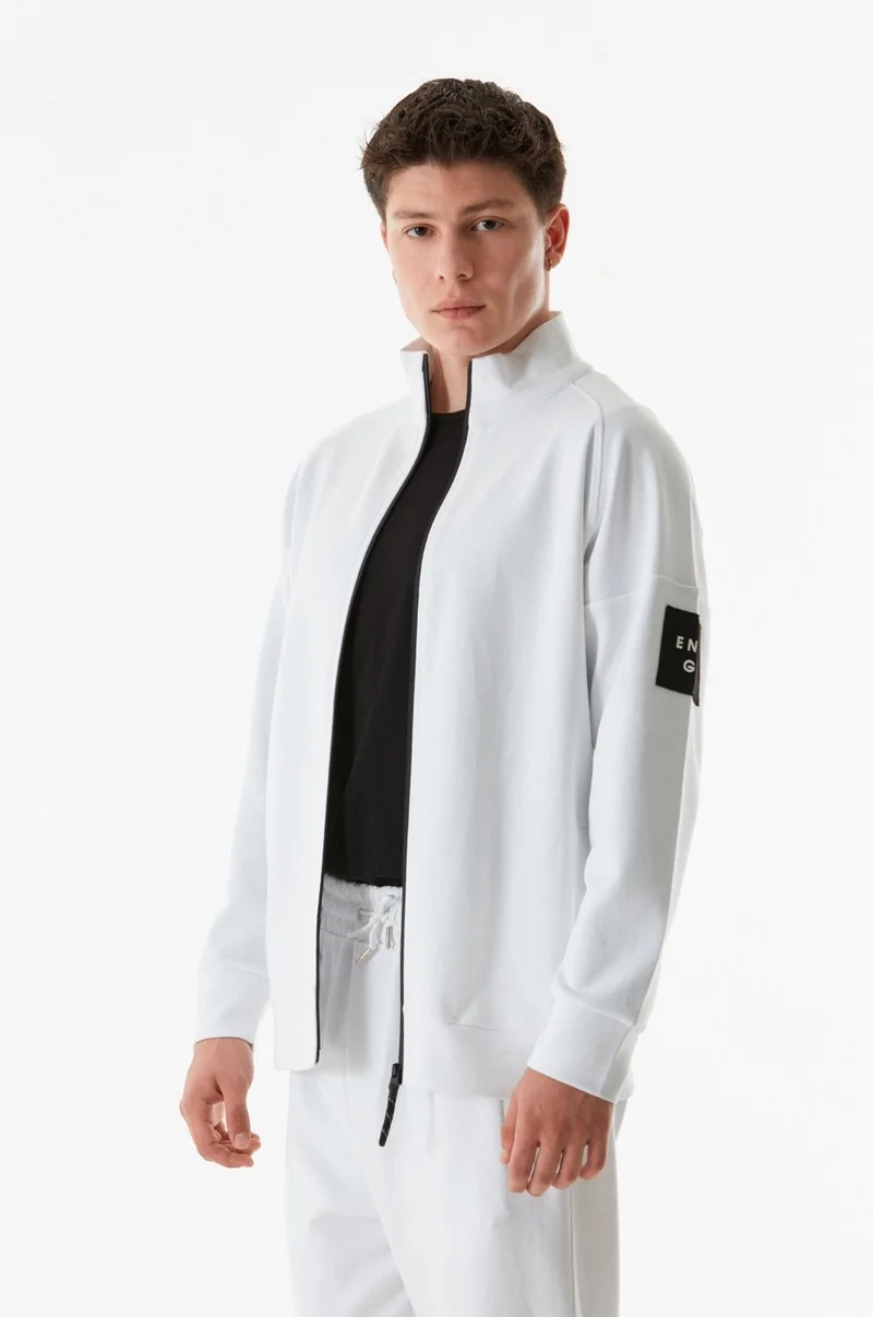 فولامودا Basic Double Pocket Zippered Stand Collar Sweatshirt