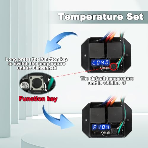 JUNRUO Digital Thermatic Fan Switch Kit #0444,12V and 24V, Adjustable Temperature Range Digital Electric Thermatic Dual Electric Fan Switch Kit - Image 3
