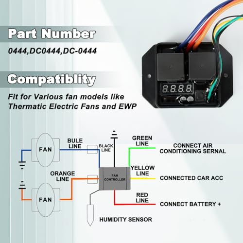 JUNRUO Digital Thermatic Fan Switch Kit #0444,12V and 24V, Adjustable Temperature Range Digital Electric Thermatic Dual Electric Fan Switch Kit - Image 2