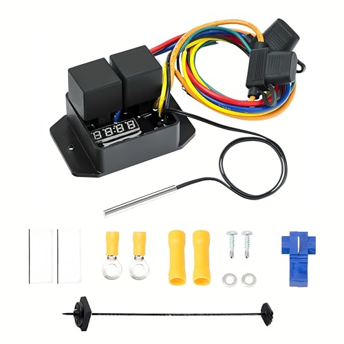 JUNRUO Digital Thermatic Fan Switch Kit #0444,12V and 24V, Adjustable Temperature Range Digital Electric Thermatic Dual Electric Fan Switch Kit - Image 1