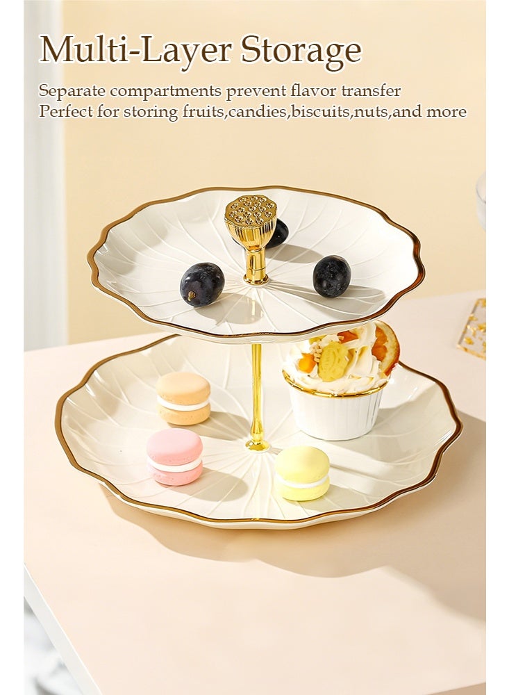 أوبتيا حامل كعك سيراميك من طبقتين لحفلات الزفاف، حامل كب كيك للحلوى لحفلات الشاي، طبق تقديم - Image 3