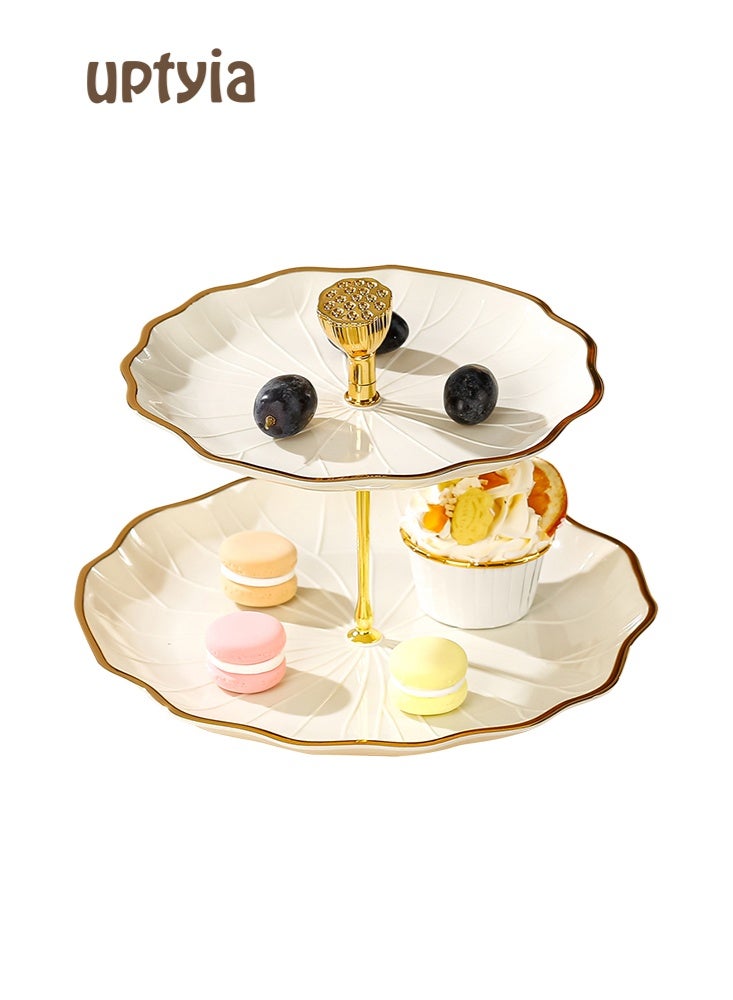 أوبتيا حامل كعك سيراميك من طبقتين لحفلات الزفاف، حامل كب كيك للحلوى لحفلات الشاي، طبق تقديم - Image 1