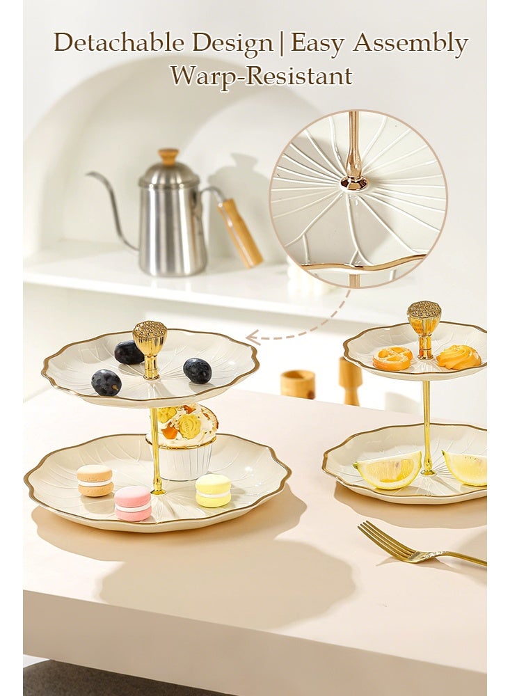 أوبتيا حامل كعك سيراميك من طبقتين لحفلات الزفاف، حامل كب كيك للحلوى لحفلات الشاي، طبق تقديم - Image 4