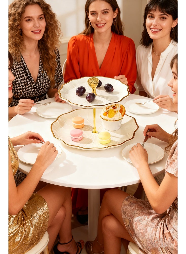 أوبتيا حامل كعك سيراميك من طبقتين لحفلات الزفاف، حامل كب كيك للحلوى لحفلات الشاي، طبق تقديم - Image 5