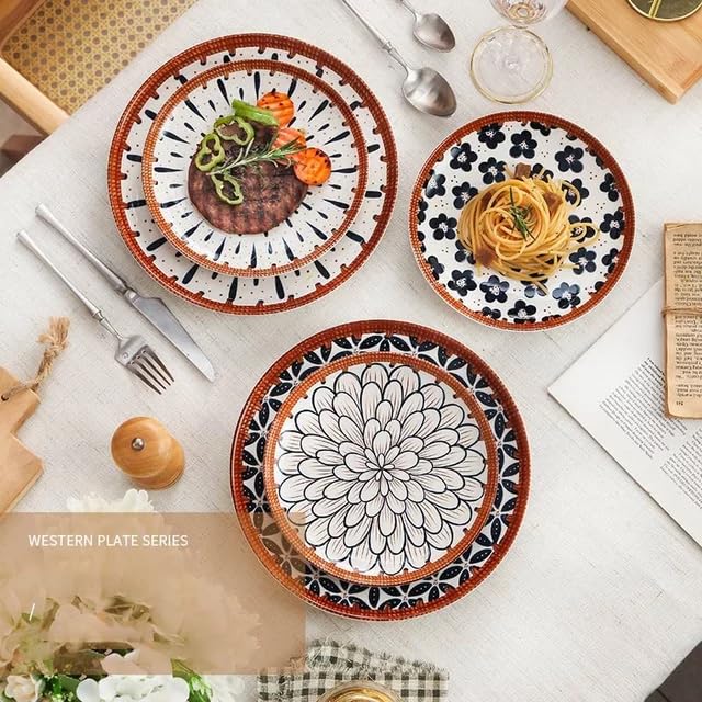 KitchEase Japanese Ramen Porcelain Dinner Set 12 Floral Multicolor Serving Bowls 6 Plates Microwave Safe Elegant Dinnerware for Lunch Dinner and Festive Gifts Set of 18 - Image 5