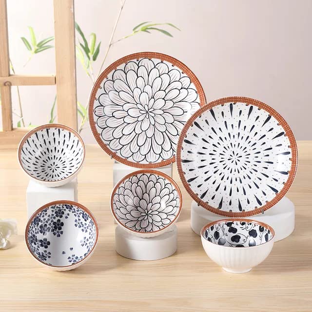 KitchEase Japanese Ramen Porcelain Dinner Set 12 Floral Multicolor Serving Bowls 6 Plates Microwave Safe Elegant Dinnerware for Lunch Dinner and Festive Gifts Set of 18 - Image 4