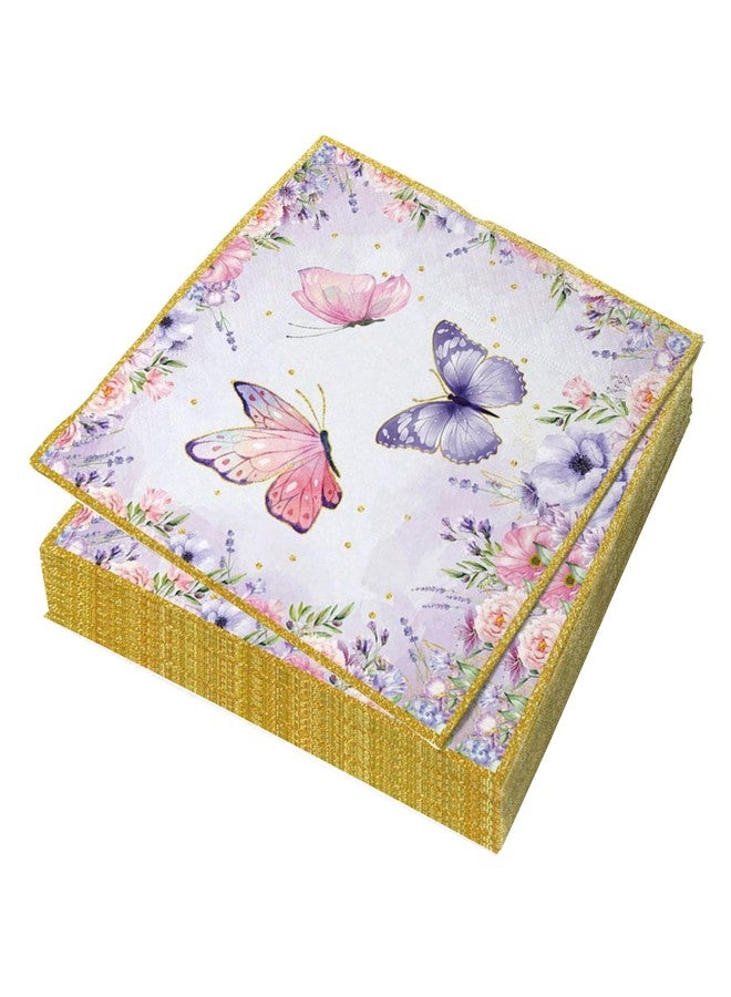 Ysqool 20 Pack Purple Butterfly Napkins,Disposable Flower Paper Napkins for Weddings Birthdays Baby Showers Parties and Table Decorations,Spring Summer Garden Theme Decorative Cocktail and Luncheon Napkins - Image 1