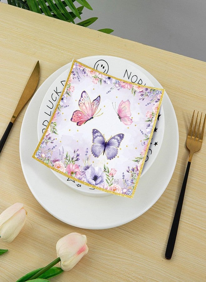 Ysqool 20 Pack Purple Butterfly Napkins,Disposable Flower Paper Napkins for Weddings Birthdays Baby Showers Parties and Table Decorations,Spring Summer Garden Theme Decorative Cocktail and Luncheon Napkins - Image 5