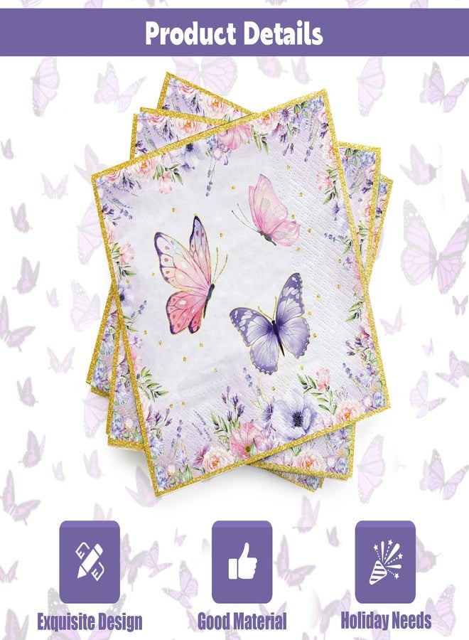 Ysqool 20 Pack Purple Butterfly Napkins,Disposable Flower Paper Napkins for Weddings Birthdays Baby Showers Parties and Table Decorations,Spring Summer Garden Theme Decorative Cocktail and Luncheon Napkins - Image 3