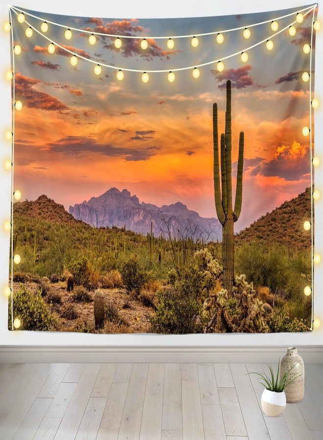 Loccor 80''x60'' Desert Cactus Tapestry Mexico National Park Desert Desolate Place Huge Cactuses Wildness Weathered Mountains Wall Hangings for Adults Kids Bedroom Drom Decor - Image 1