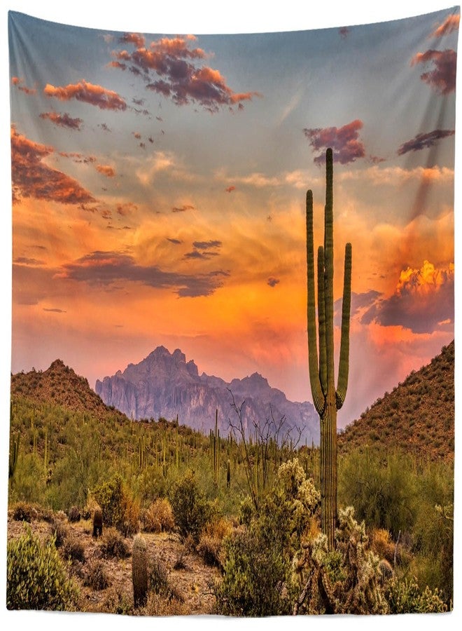 Loccor 80''x60'' Desert Cactus Tapestry Mexico National Park Desert Desolate Place Huge Cactuses Wildness Weathered Mountains Wall Hangings for Adults Kids Bedroom Drom Decor - Image 4