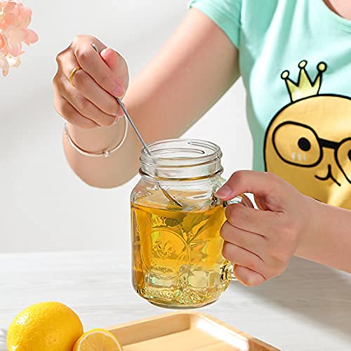 WRINGO® 500 ml Glass Mason Jar, Juice Soft Cold Drinks Mason Mug with Handle and Multi Color Lid and Straw, Transparent (10) - Image 5