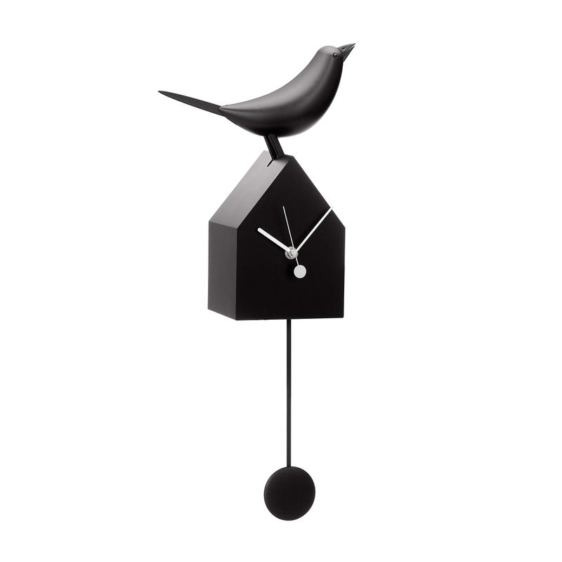 Torre & Tagus Torre  Tagus Motion Birdhouse Wall Clock with Beak Movement and Detachable Pendulum for Tabletop Placement  Mid Century Modern Bird House Wall Decor Gift for Bird Lovers Black 