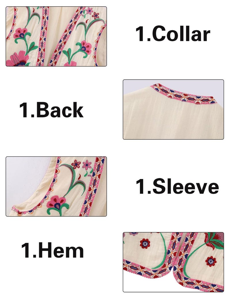 Yimoon Women's Vintage Floral Embroidered Vest Boho Casual Open Front Sleeveless Cardigan Waistcoat (Pink-L) - Image 5