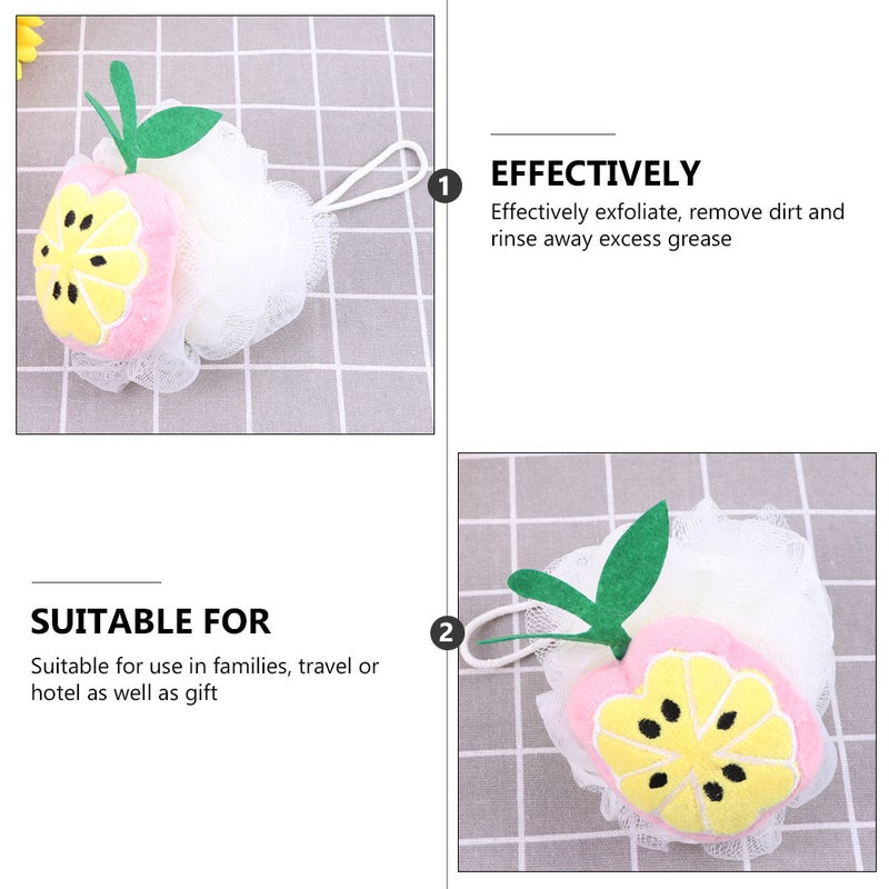 6PCS Fruit Shaped Soft Bath Ball Cartoon Sponge Shower Mesh Ball for Women Men Kids Peach Pineapple Watermelon Apple Mango Strawberry - Image 3