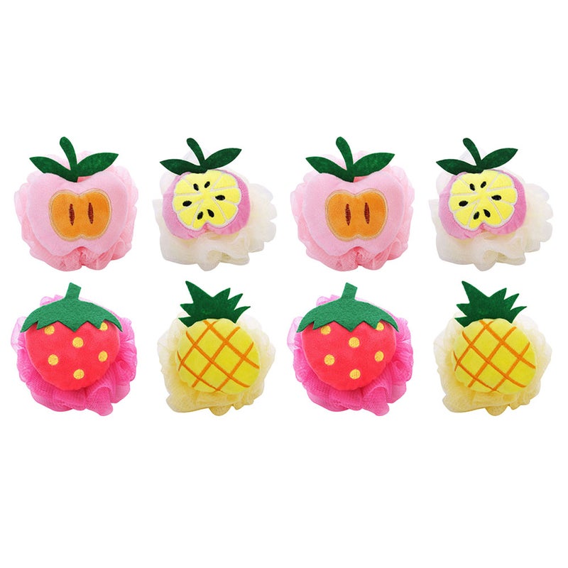 6PCS Fruit Shaped Soft Bath Ball Cartoon Sponge Shower Mesh Ball for Women Men Kids Peach Pineapple Watermelon Apple Mango Strawberry - Image 1