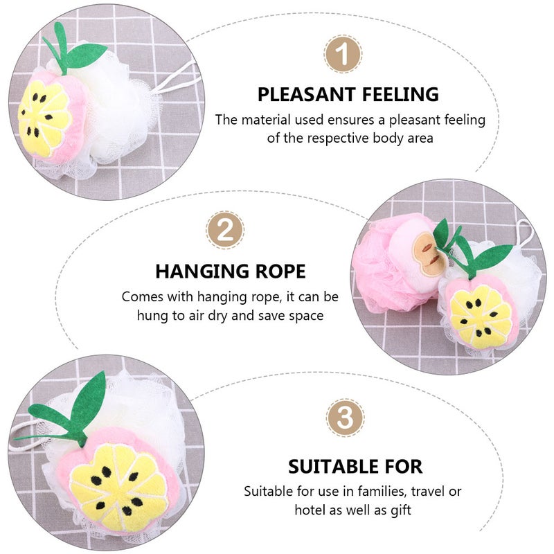 6PCS Fruit Shaped Soft Bath Ball Cartoon Sponge Shower Mesh Ball for Women Men Kids Peach Pineapple Watermelon Apple Mango Strawberry - Image 5